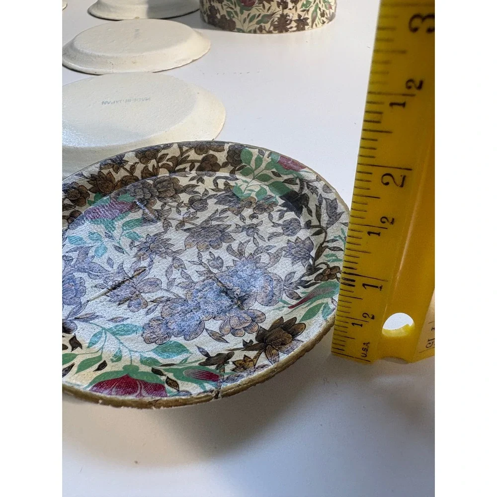 Vintage Made in Japan Papier Mache Floral Coaster Set of 8 with Matching Box
